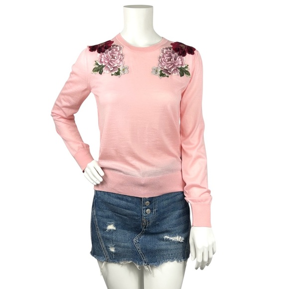 Dolce & Gabbana Pink Floral Embroidered 100% Cashmere Sweater | IT 42 M/L - Picture 1 of 13